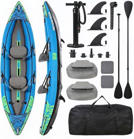 2-Person Inflatable Drop-Stitch Kayak Complete Accessory Kit, 144-Inch Portable Inflatable Touring Kayak, 450 LBS Weight Capacity Lightweight Inflatable Canoe for Lakes, Rivers and Coastal Waters in Kuwait