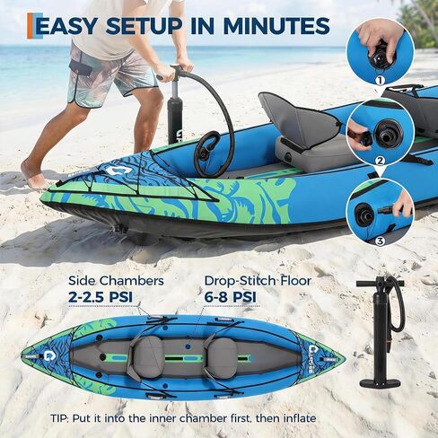 2-Person Inflatable Drop-Stitch Kayak Complete Accessory Kit, 144-Inch Portable Inflatable Touring Kayak, 450 LBS Weight Capacity Lightweight Inflatable Canoe for Lakes, Rivers and Coastal Waters in Kuwait