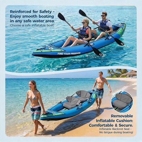 2-Person Inflatable Drop-Stitch Kayak Complete Accessory Kit, 144-Inch Portable Inflatable Touring Kayak, 450 LBS Weight Capacity Lightweight Inflatable Canoe for Lakes, Rivers and Coastal Waters in Kuwait