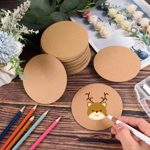 MixTeach 120 Pcs Round Corrugated Cardboard Sheets 2mm Thick Circle Paper Sheets 4 Inches Round Flat Packaging Cardboard Pads for Kids DIY Crafts Art Projects Wedding Christmas Festival Decor in Kuwait