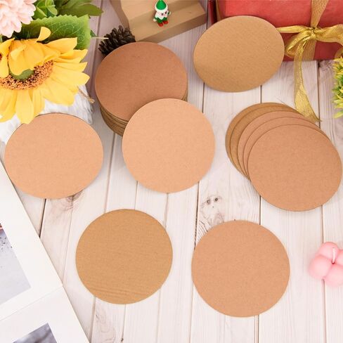 MixTeach 120 Pcs Round Corrugated Cardboard Sheets 2mm Thick Circle Paper Sheets 4 Inches Round Flat Packaging Cardboard Pads for Kids DIY Crafts Art Projects Wedding Christmas Festival Decor in Kuwait