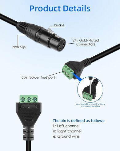 كابل ذكر XLR إلى كابل محول طرفي بدون لحام 3Pin، كابل محول طرفي XLR أنثى إلى 3Pin مع مفك براغي لمكبرات الصوت، معدات الصوت، الجيتارات، KTV، الاستوديوهات (زوج واحد) in Kuwait