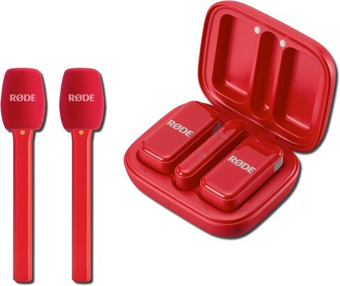 طقم ميكروفون لاسلكي صغير من Rode (USB-C، أحمر) مع محول أحمر صغير محمول باليد in Kuwait