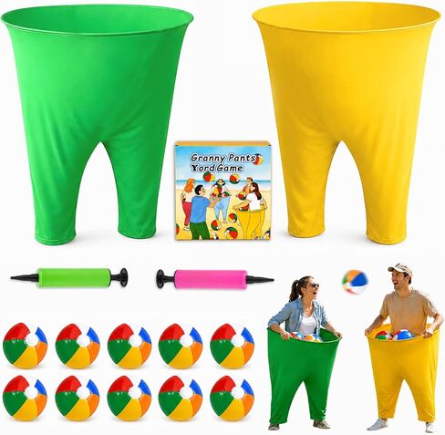 Granny Pants Yard Game Set, Outdoor Party & Lawn Game Kit with 2 Oversized Pants, 10 Colorful Bouncing Balls & 1 Pump – Fun Icebreaker Game for Family, Friends & Holiday Gatherings in Kuwait