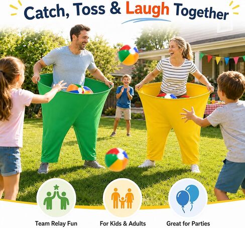 Granny Pants Yard Game Set, Outdoor Party & Lawn Game Kit with 2 Oversized Pants, 10 Colorful Bouncing Balls & 1 Pump – Fun Icebreaker Game for Family, Friends & Holiday Gatherings in Kuwait