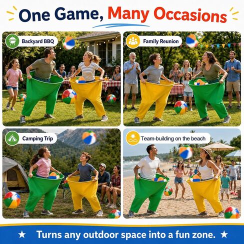 Granny Pants Yard Game Set, Outdoor Party & Lawn Game Kit with 2 Oversized Pants, 10 Colorful Bouncing Balls & 1 Pump – Fun Icebreaker Game for Family, Friends & Holiday Gatherings in Kuwait