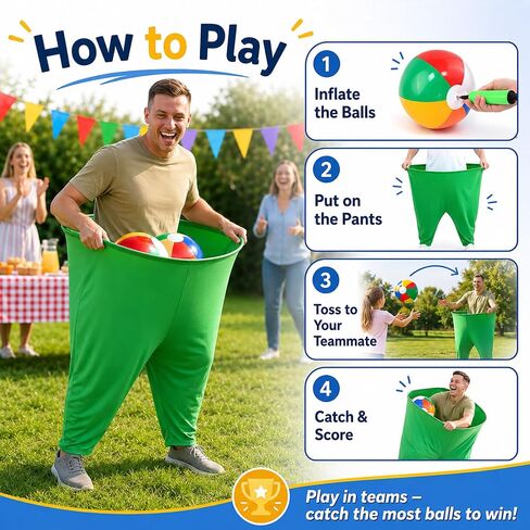 Granny Pants Yard Game Set, Outdoor Party & Lawn Game Kit with 2 Oversized Pants, 10 Colorful Bouncing Balls & 1 Pump – Fun Icebreaker Game for Family, Friends & Holiday Gatherings in Kuwait
