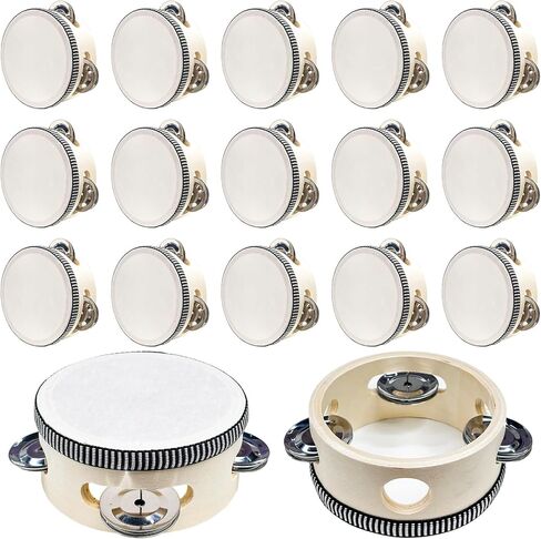 50 Pcs 6 In Mini Tambourines, Tambourine For Church Tambourine Wedding Tambourines Bulk Wedding Party Favor Wooden Hand Held Drum With Metal Jingles Panderos De Danza Cristianos for Charity in Kuwait
