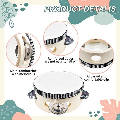 50 Pcs 6 In Mini Tambourines, Tambourine For Church Tambourine Wedding Tambourines Bulk Wedding Party Favor Wooden Hand Held Drum With Metal Jingles Panderos De Danza Cristianos for Charity in Kuwait