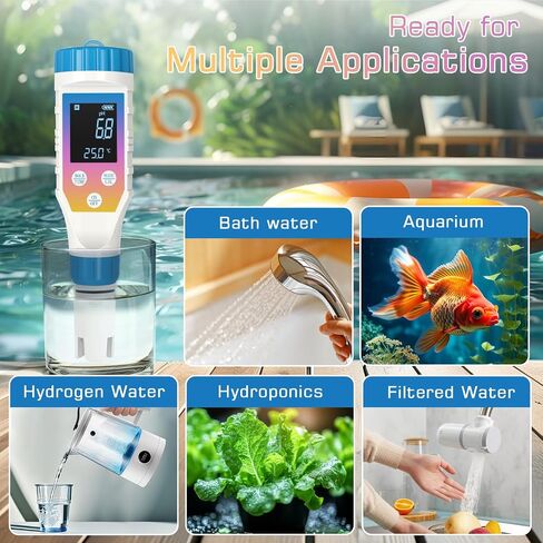 جهاز قياس مياه الهيدروجين لزجاجة مياه الهيدروجين، 7 في 1 درجة الحموضة/H2/TMEP/EC/TDS/ORP/مجموعة الملح، جهاز قياس المياه الرقمي TDS لمياه الشرب، جهاز قياس ORP للمياه والعصير والقهوة in Kuwait