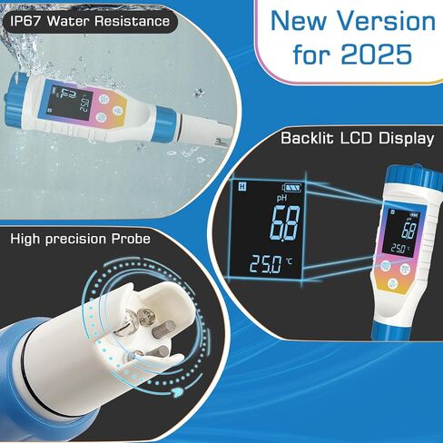 جهاز قياس مياه الهيدروجين لزجاجة مياه الهيدروجين، 7 في 1 درجة الحموضة/H2/TMEP/EC/TDS/ORP/مجموعة الملح، جهاز قياس المياه الرقمي TDS لمياه الشرب، جهاز قياس ORP للمياه والعصير والقهوة in Kuwait