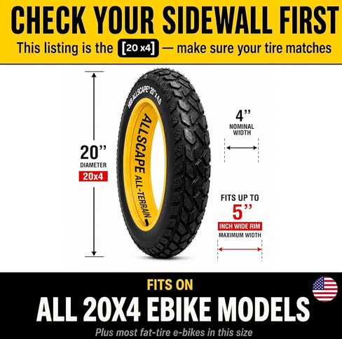 إطار/أنبوب سميك 20×4 من HEB ALLSCAPE لدراجة Ebike MTB ومانع تسرب الإطارات، إطار دراجة جبلية عالي الأداء للخدمة الشاقة، مداس اتجاهي لجميع التضاريس، إطار عالي الكثافة لركوب الشوارع والممرات in Kuwait