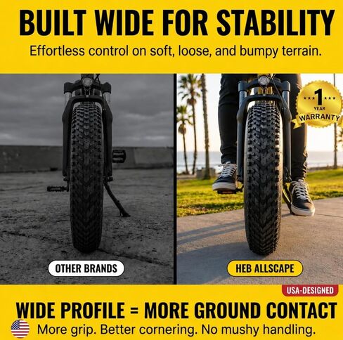 إطار/أنبوب سميك 20×4 من HEB ALLSCAPE لدراجة Ebike MTB ومانع تسرب الإطارات، إطار دراجة جبلية عالي الأداء للخدمة الشاقة، مداس اتجاهي لجميع التضاريس، إطار عالي الكثافة لركوب الشوارع والممرات in Kuwait