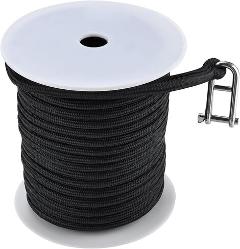 NovelBee 1/2" x 118' Double Braided Halyard line with D-Shackle(Black) | 1/2IN x 118FT Halyard Rope;Nylon;Double Braided;Sailing Control Rope;Halyard line for Boat Marine Sailboat Yacht in Kuwait