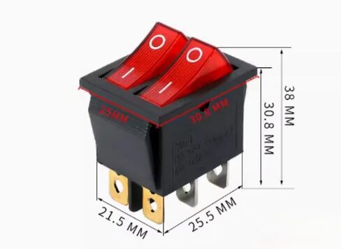 (5 pcs) Duplex Rocker Switch KCD6 6-pin 2-Position Power Cocking Pushbutton Rocker Switch 250/125V 16/20A Power Pushbutton Switch (Red) in Kuwait