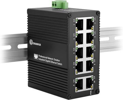 محول جيجابت صناعي صغير 10 منافذ، USB-C 5 فولت أو تيار مستمر 9-56 فولت | مدخل طاقة مزدوج، محول إيثرنت 10/100/1000 ميجا بت في الثانية، محول شبكة غير مُدار، تصنيف IP40، -40 درجة فهرنهايت إلى 167 درجة فهرنهايت، سكة DIN وحامل على الحائط in Kuwait