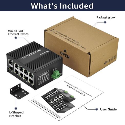 محول جيجابت صناعي صغير 10 منافذ، USB-C 5 فولت أو تيار مستمر 9-56 فولت | مدخل طاقة مزدوج، محول إيثرنت 10/100/1000 ميجا بت في الثانية، محول شبكة غير مُدار، تصنيف IP40، -40 درجة فهرنهايت إلى 167 درجة فهرنهايت، سكة DIN وحامل على الحائط in Kuwait