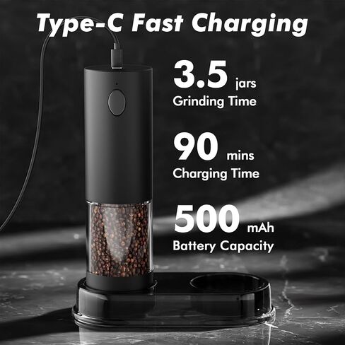 مجموعة مطحنة الملح والفلفل الكهربائية، مطاحن فلفل أوتوماتيكية قابلة لإعادة الشحن عبر USB ومطاحن ملح مع ضوء LED، سعة كبيرة 100 مل، خشونة قابلة للتعديل، تشغيل بيد واحدة، قاعدة ثابتة in Kuwait