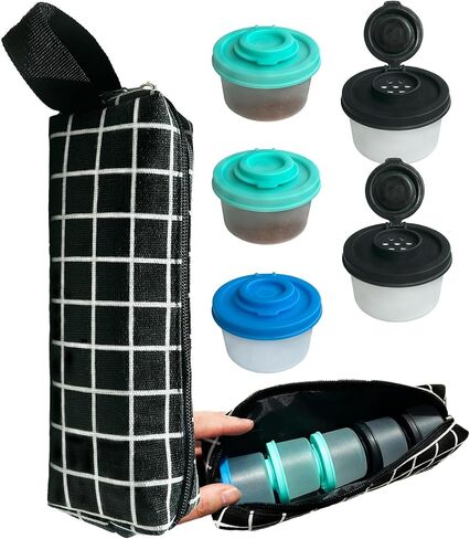 5 Pcs Small Salt and Pepper Shakers with Spice Container Bag, Moisture-Proof and Portable,Travel Salt and Pepper Shakers for Camping Picnic Outdoors Kitchen Lunch Boxes, 3 Colors in Kuwait
