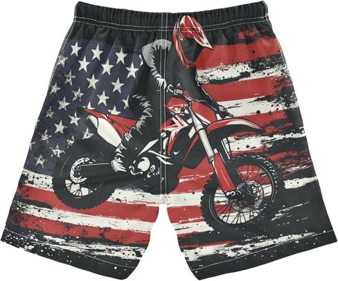 Red Dirt Bike Flying Over USA Flag Boys Swim Trucks Quick Dry Bathing Suit Swimsuit Swimwear Beach Shorts in Kuwait