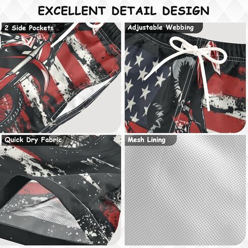 Red Dirt Bike Flying Over USA Flag Boys Swim Trucks Quick Dry Bathing Suit Swimsuit Swimwear Beach Shorts in Kuwait