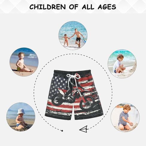 Red Dirt Bike Flying Over USA Flag Boys Swim Trucks Quick Dry Bathing Suit Swimsuit Swimwear Beach Shorts in Kuwait