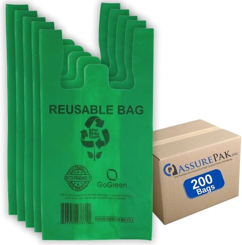 ASSUREPAK أكياس بولي بروبيلين غير منسوجة قابلة لإعادة الاستخدام، 200 عبوة، 10 بوصة × 5 بوصة × 18 بوصة، 40 كيس تسوق GSM للبقالة والتجزئة والأسواق - 10518GRNPPNWRB40 in Kuwait