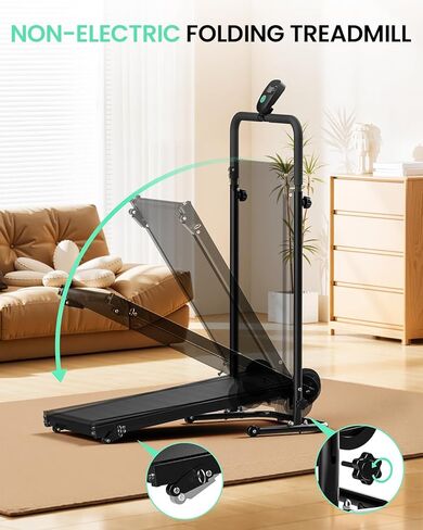 جهاز مشي للتمرين غير مزود بمحرك وقابل للطي من FUNRAY - دولاب موازنة مزدوج مع ميل ثابت وشاشة LCD وحزام مقاوم للانزلاق ومقابض إسفنجية مريحة للاستخدام في المنزل الصغير والشقق في صالة الألعاب الرياضية in Kuwait