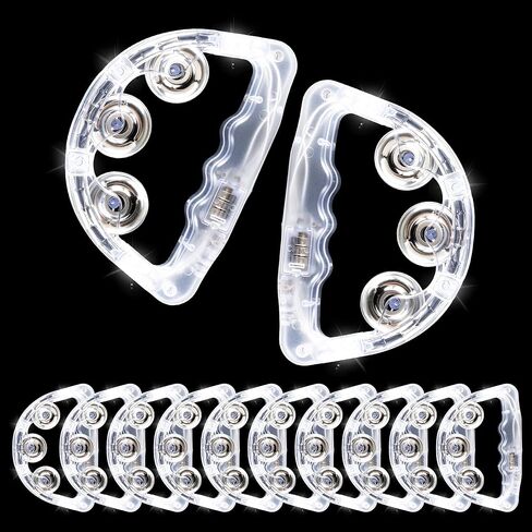 6 Pack LED Light Up Tambourines for Adults, White LED Flashing Handheld Tambourine with 3 Lighting Modes Percussion Instrument Glow in The Dark Party Supplies for Weddings Night Events in Kuwait
