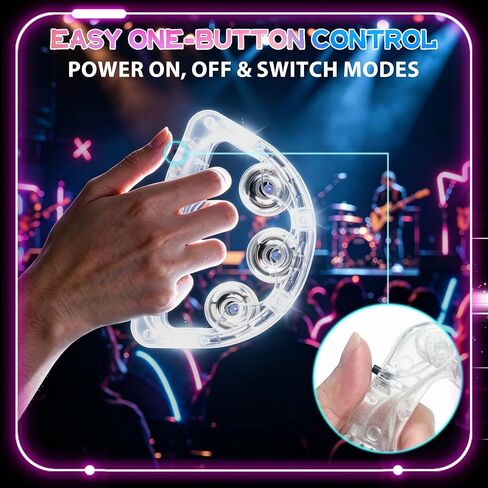 6 Pack LED Light Up Tambourines for Adults, White LED Flashing Handheld Tambourine with 3 Lighting Modes Percussion Instrument Glow in The Dark Party Supplies for Weddings Night Events in Kuwait