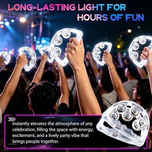 6 Pack LED Light Up Tambourines for Adults, White LED Flashing Handheld Tambourine with 3 Lighting Modes Percussion Instrument Glow in The Dark Party Supplies for Weddings Night Events in Kuwait