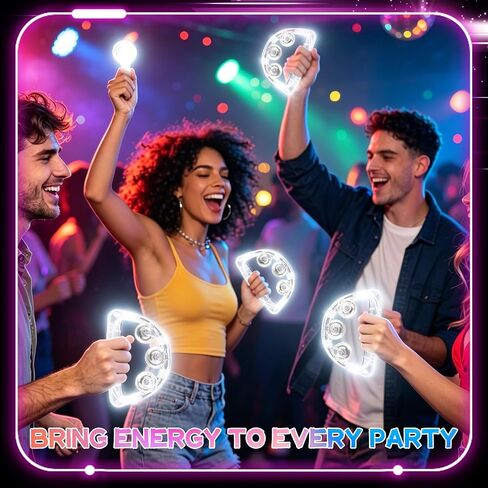 6 Pack LED Light Up Tambourines for Adults, White LED Flashing Handheld Tambourine with 3 Lighting Modes Percussion Instrument Glow in The Dark Party Supplies for Weddings Night Events in Kuwait