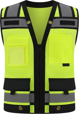 Class 2 High Visibility Reflective Safety Vests Women & Men With 15 Pockets And Zipper Front,Meets Ansi/Isea Standards in Kuwait