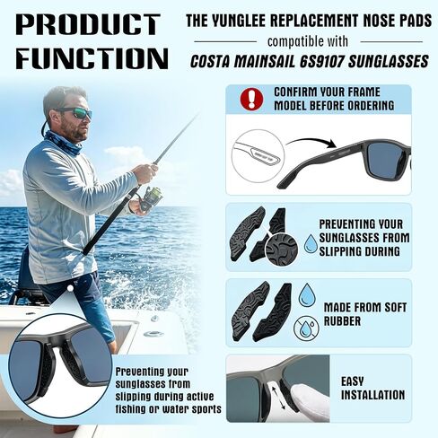 وسادات أنف بديلة من YunGlee متوافقة مع نظارات Costa Mainsail 6S9107 الشمسية، قطع أنف مطاطية سوداء ناعمة in Kuwait