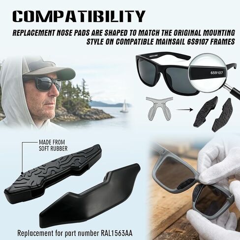 وسادات أنف بديلة من YunGlee متوافقة مع نظارات Costa Mainsail 6S9107 الشمسية، قطع أنف مطاطية سوداء ناعمة in Kuwait