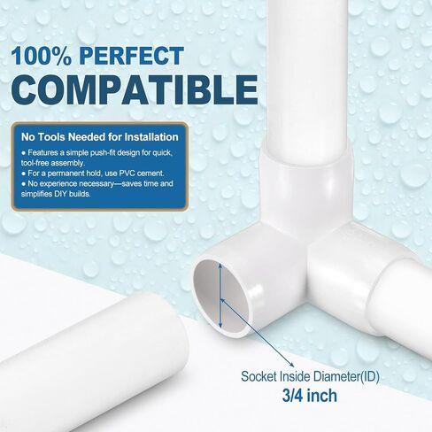 8 عبوات 3/4 بوصة SCH40 PVC تركيب أنابيب الكوع، 3 اتجاهات PVC زاوية الكوع منفذ جانبي، موصلات أنابيب من فئة الأثاث لمشروع إبداعي DIY، حماية البركة، مقبس × مقبس in Kuwait