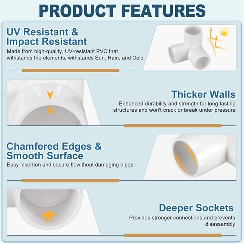 8 عبوات 3/4 بوصة SCH40 PVC تركيب أنابيب الكوع، 3 اتجاهات PVC زاوية الكوع منفذ جانبي، موصلات أنابيب من فئة الأثاث لمشروع إبداعي DIY، حماية البركة، مقبس × مقبس in Kuwait