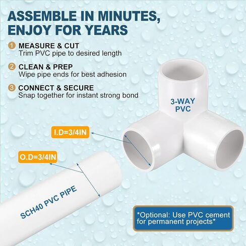 8 عبوات 3/4 بوصة SCH40 PVC تركيب أنابيب الكوع، 3 اتجاهات PVC زاوية الكوع منفذ جانبي، موصلات أنابيب من فئة الأثاث لمشروع إبداعي DIY، حماية البركة، مقبس × مقبس in Kuwait