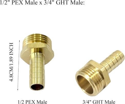 1/2" PEX to 3/4" GHT Male Female Brass Fittings Garden Hose Adapter for PEX Plumbing, Outdoor Garden Water Line and Irrigation Systems in Kuwait