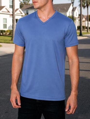 Mens V Neck Casual Tshirts Short Sleeve Athletic Shirts Workout Stretch Tops Summer Activewear Tee in Kuwait