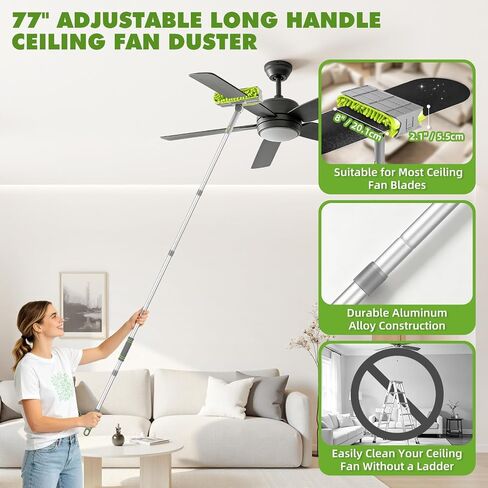 Ceiling Fan Cleaner Duster with 6 Ft/77'' Extendable Long Handle Multi-Functional Chenille Fan Duster for Ceiling Fan Blades, Blind, Cobweb, Vent, Wall in Kuwait