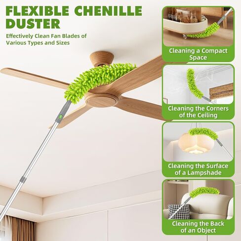 Ceiling Fan Cleaner Duster with 6 Ft/77'' Extendable Long Handle Multi-Functional Chenille Fan Duster for Ceiling Fan Blades, Blind, Cobweb, Vent, Wall in Kuwait