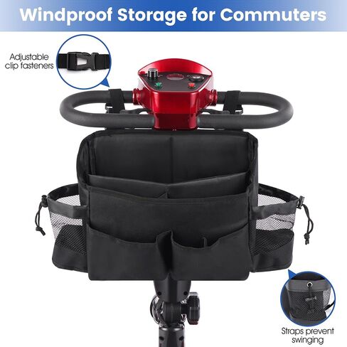 Mobility Scooter Bag, Front Handlebar Bag for Mobility Scooter, Waterproof Storage Bag, multi-pocket Large Capacity Bag with removable lining, Black in Kuwait