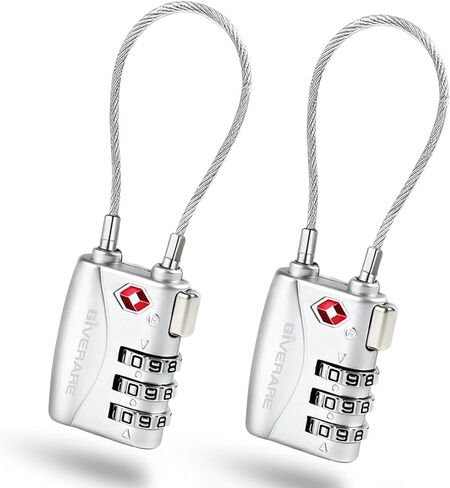 2 Pack TSA Approved Travel Luggage Locks, Long Cable Combination Lock Alloy, Metal Keyless 3-Digit Padlocks, Weatherproof TSA Accepted Padlock for Toolbox Gym Locker Golf Bag Case Backpack-Black in Kuwait