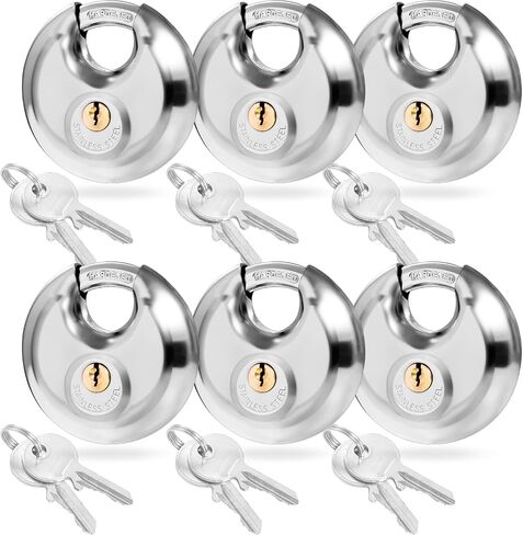 6 Pack Keyed Alike Disc Padlocks, 2-3/4" Stainless Steel Heavy Duty Padlocks with 3/8" Shackle, Waterproof & Rustproof for Storage Units, Sheds, Gates & More in Kuwait