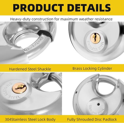 6 Pack Keyed Alike Disc Padlocks, 2-3/4" Stainless Steel Heavy Duty Padlocks with 3/8" Shackle, Waterproof & Rustproof for Storage Units, Sheds, Gates & More in Kuwait
