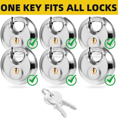 6 Pack Keyed Alike Disc Padlocks, 2-3/4" Stainless Steel Heavy Duty Padlocks with 3/8" Shackle, Waterproof & Rustproof for Storage Units, Sheds, Gates & More in Kuwait