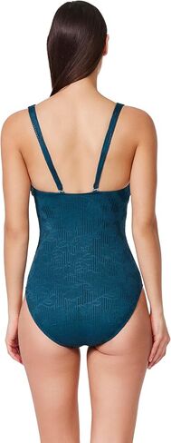 Profile by Gottex Deep V-Neck One Piece - Textured Lace Overlay, Adjustable Transformable Straps, Front & Back Lining in Kuwait