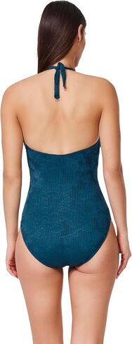 Profile by Gottex Deep V-Neck One Piece - Textured Lace Overlay, Adjustable Transformable Straps, Front & Back Lining in Kuwait