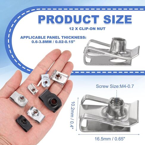 PATIKIL U-Style Clip-On Nut, 12 Pcs M4-0.7 Regular Extruded U-Nut U-Type Fasteners Hardware Nuts Stainless Steel for Automotive Metal Cars Motorcycles, Silver in Kuwait
